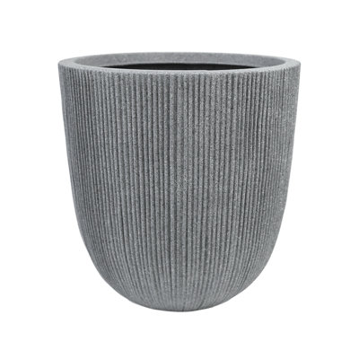 12.4" Gray Fluted Faux Cement Planter, Tall Tapered Round Pot with Drainage, Lightweight UV Resistant Plastic for Indoor Outdoor, 10.5" Opening