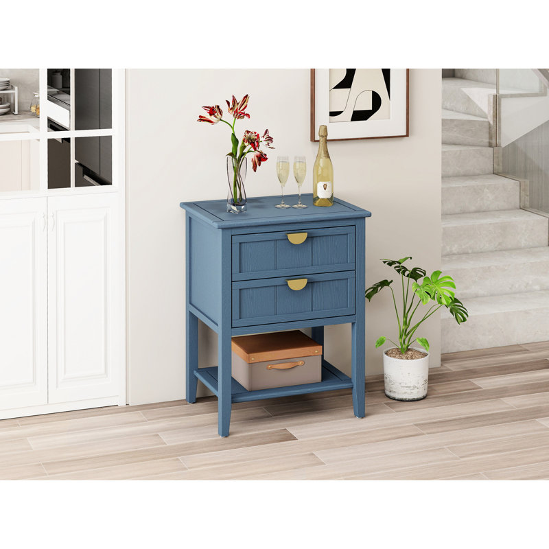 Table d'appoint à 2 tiroirs de style américain pour le salon de la chambre à coucher. Capacité de charge de 130 lb. Utilisation de l'artisanat. Teint manuellement pour éclaircir le grain du bois. Rails coulissants préinstallés. Pied antidérapant
