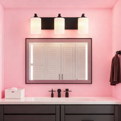 Luminaire de meuble-lavabo moderne à 3 lumières avec abat-jour en verre blanc laiteux, applique murale noire mate pour éclairage de miroir de salle de bain, emplacement humide pour utilisation intérieure