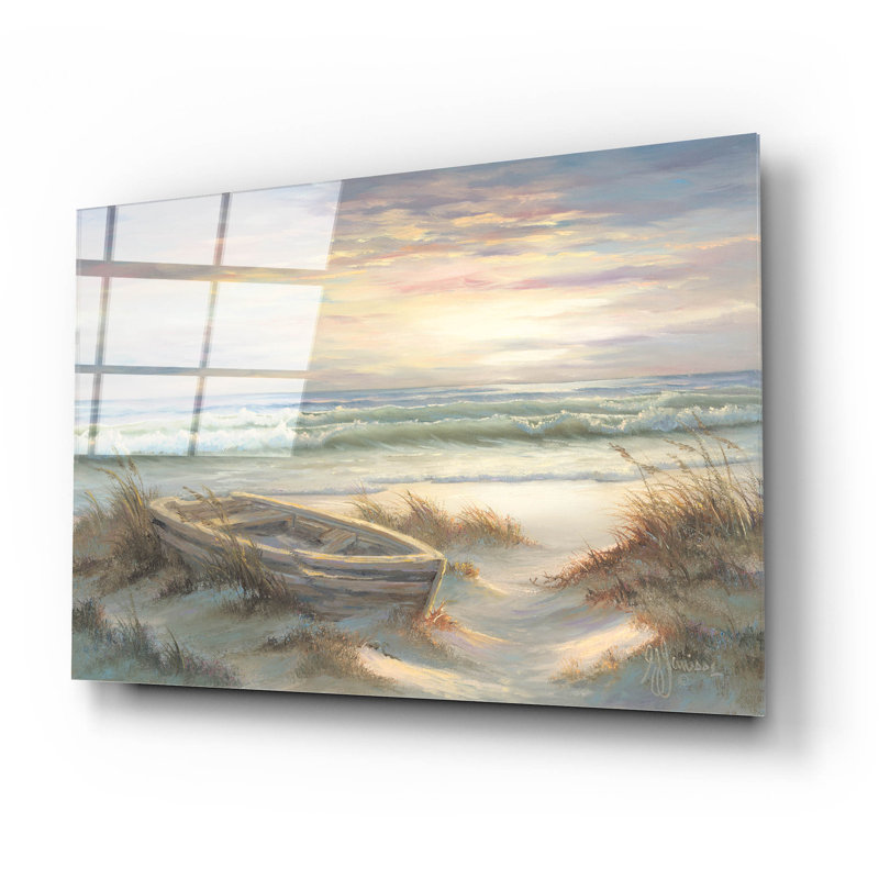Art mural en verre épique «Old Row bateau» par Georgia Janisse, 24 po x 16 po, H 16 po x l 24 po