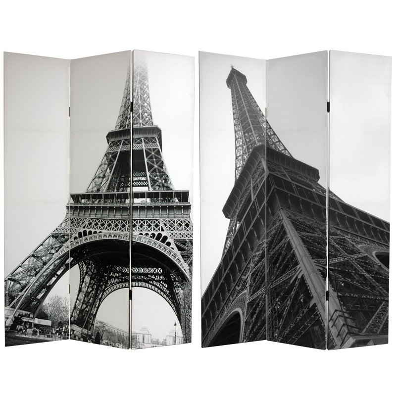72" x 48" Double Sided London 3 Panel Room Divider, Vintage Eiffel