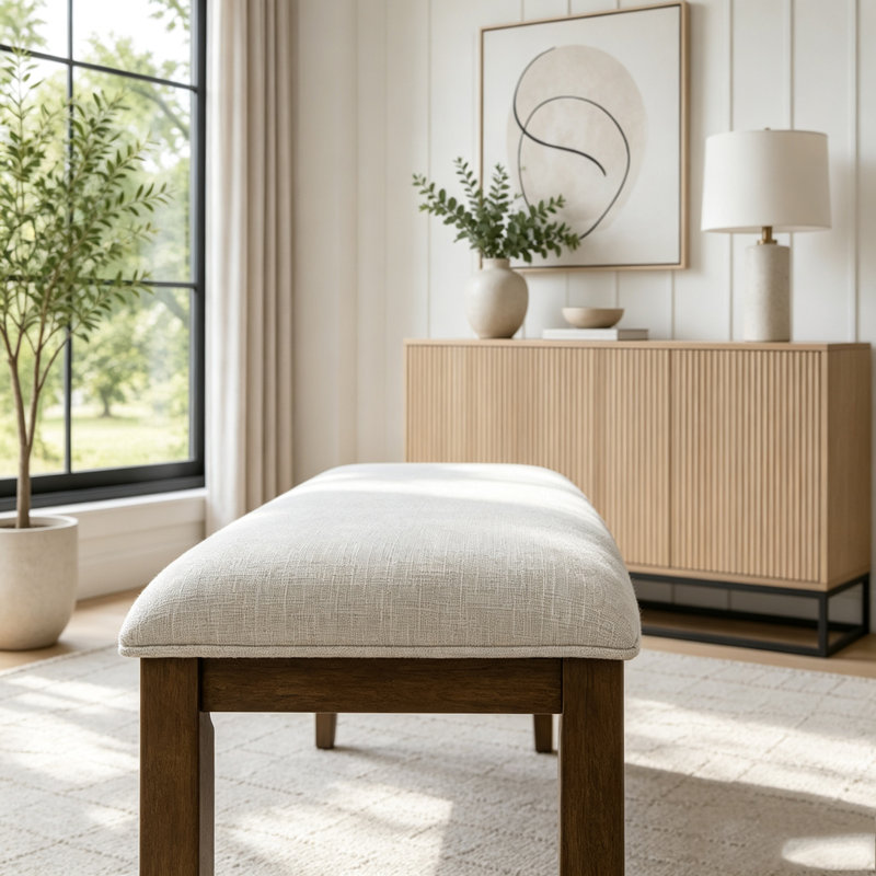 Banc rembourré pour chambre à coucher, Beige et brun