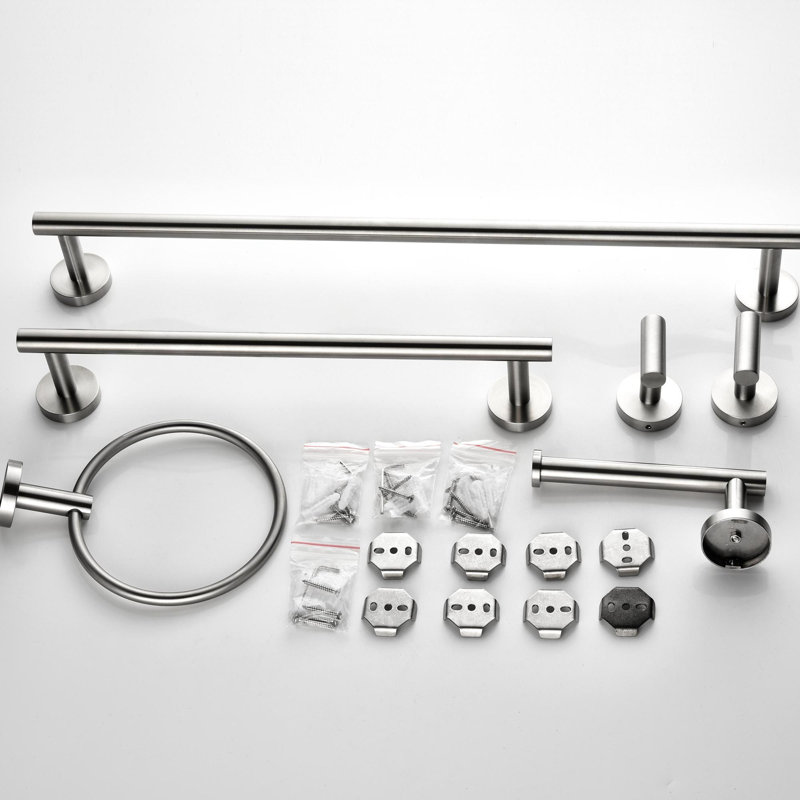 6 Piece Stainless Steel Bathroom Towel Rack Set Wall Mount, Brushed Nickel