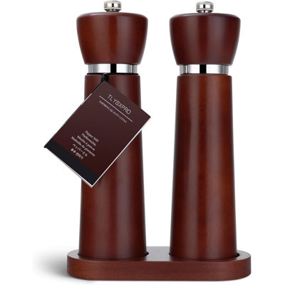 Wooden Salt And Pepper Grinder Set - Manual Refillable Mill With Adjustable Ceramic Burr And Beech Wood Body - Rust-Resistant Stainless Steel Core For Effortless Seasoning