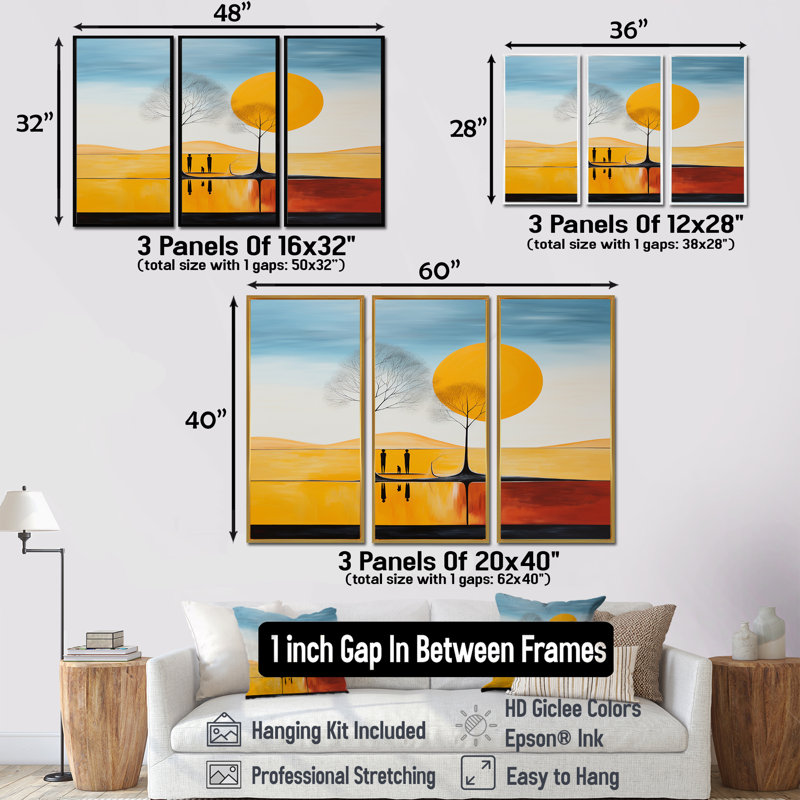 Eliana - Ensemble de reproduction d'art mural paysage abstrait, Cadre flottant doré, H 28 po x l 36 po x P 1 po