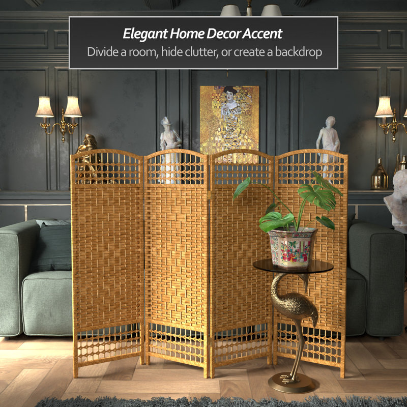 Adelah 4 Ft. Short Folding Screen, 4 Panel, Light Beige