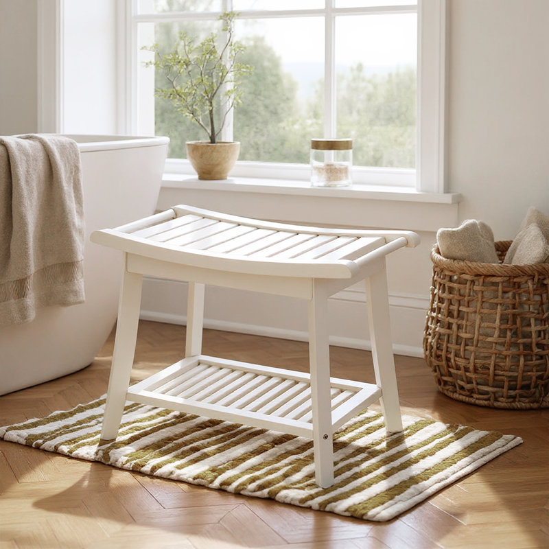 Assembly Required Bamboo Shower Bench, White