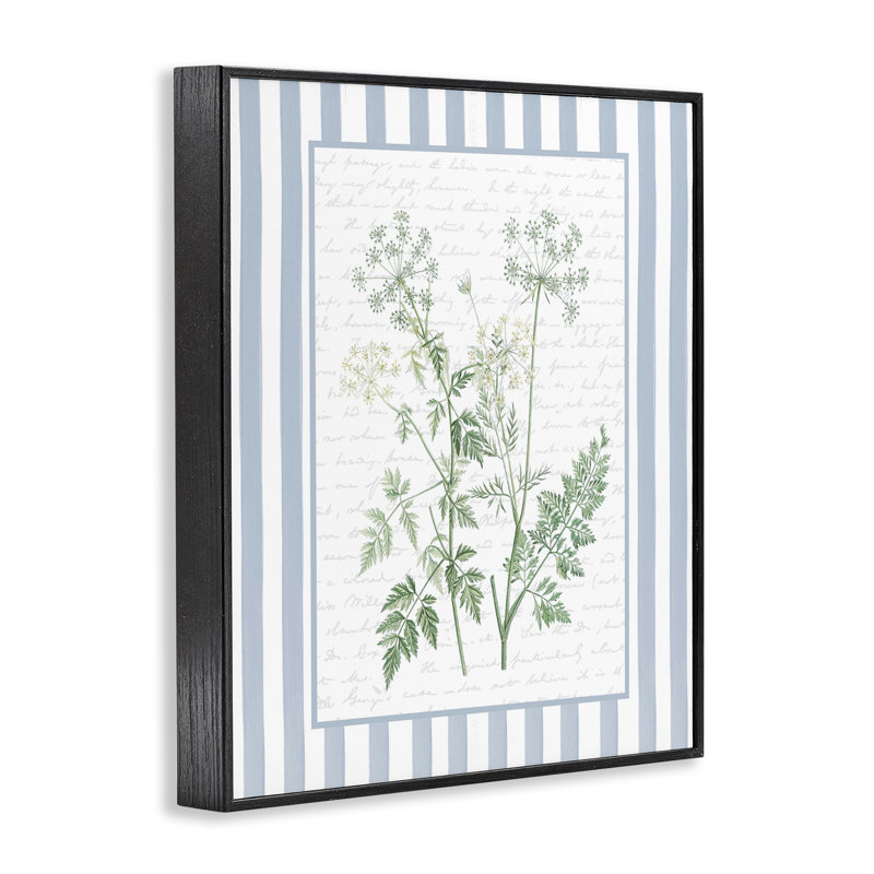 Herbes sauvages sur rayures bleues, giclée encadrée, design par lettré et doublé, H 30 po x l 24 po