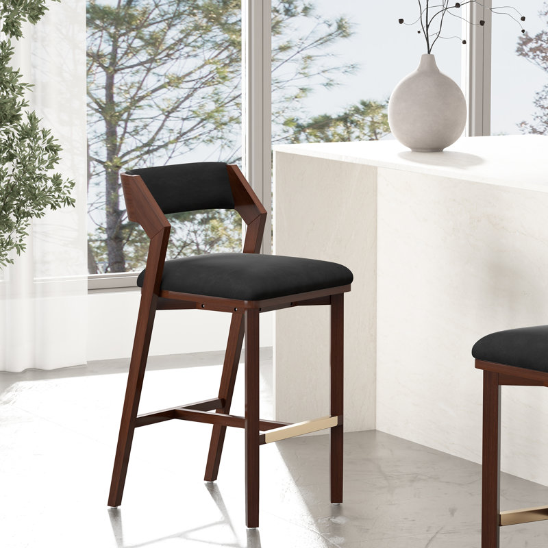 Patricia Modern Velvet Upholstered Bar Stool with Beech Wood Frame in Black, Black, Bar Stool (28.9" Seat Height)