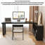 Bureau et bibliothèque simples en L en bois massif noir intégré-272390498