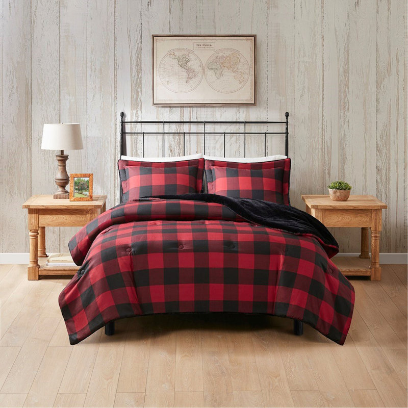 Full/Queen Faux Wool To Faux Fur Down Alternative Comforter Set, Queen Comforter + 2 Shams
