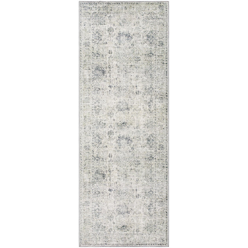 Loganne Beige/Dark Blue Machine Washable Area Rug, Runner 2'7" x 7'3"