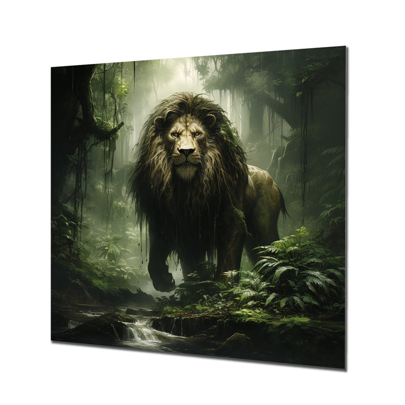 Lion brun et vert, monarque, décoration murale animal lion, H 16 po x l 16 po x P 1 po