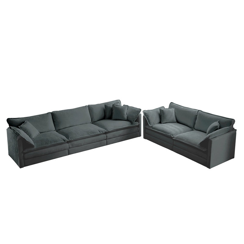 Chenille de salon moderne: siège gris 2 + 3 places, gris, confortable pour