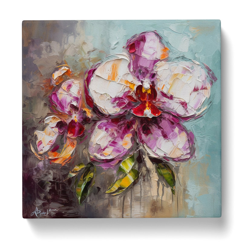Orchid Flower Palette Knife - Wrapped Canvas, 35cm H x 35cm W x 3cm D