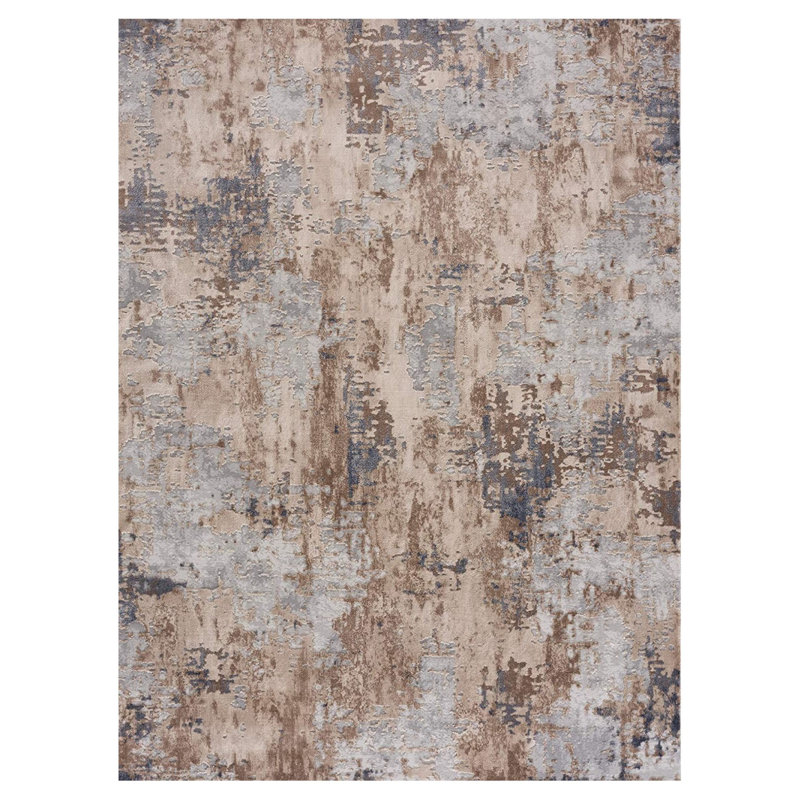 Tapis abstrait beige et ivoire 7 pi x 10 pi, Rectangle de 5 pi x 8 pi