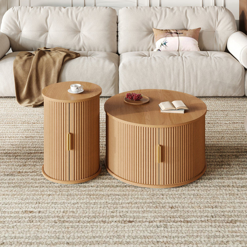 Ensemble de tables basses avec portes coulissantes, Naturel
