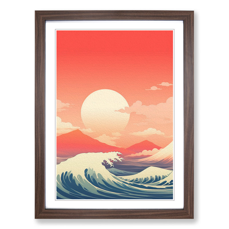 Wave Japanese Minimalism - Framed Print, Walnut Framed, 64cm H x 46cm W