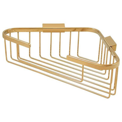 215DD124968B40E6B2C7CE7AC158070A Wire Basket, 13-1/4" x 10-1/4" Triangular Corner in PVD Polished Brass