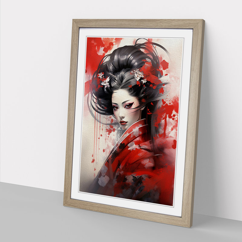 Geisha Symbolism Art - Framed Print, Oak Framed, 46cm H x 34cm W