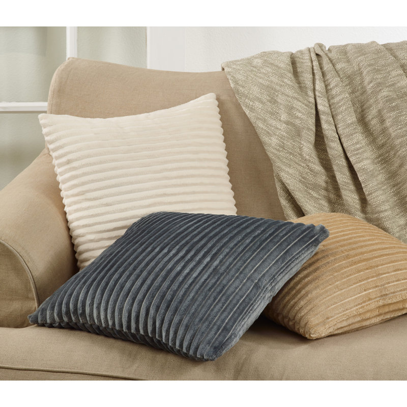 Gray Ribbed Faux Rabbit Fur 18" Decorative Pillow