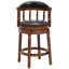 Tabouret de bar pivotant en cuir véritable véritable avec structure en bois d'hévéa massif, dossier mi-haut-429987028-429987029