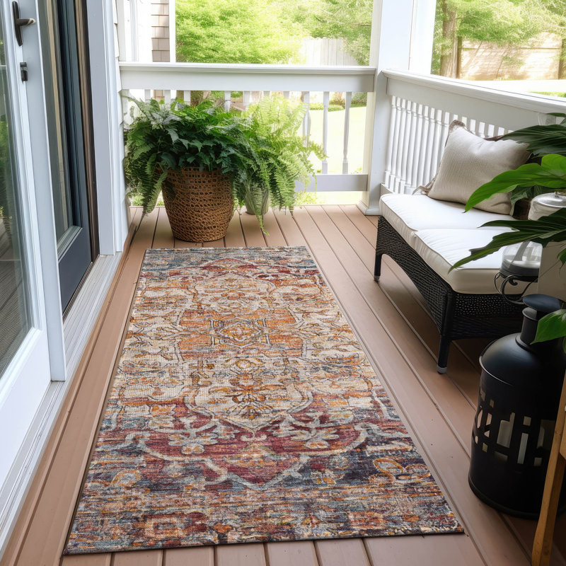 Machine Washable Indoor/Outdoor Xhevrie Copper Rug, Runner 2'3" x 7'6"