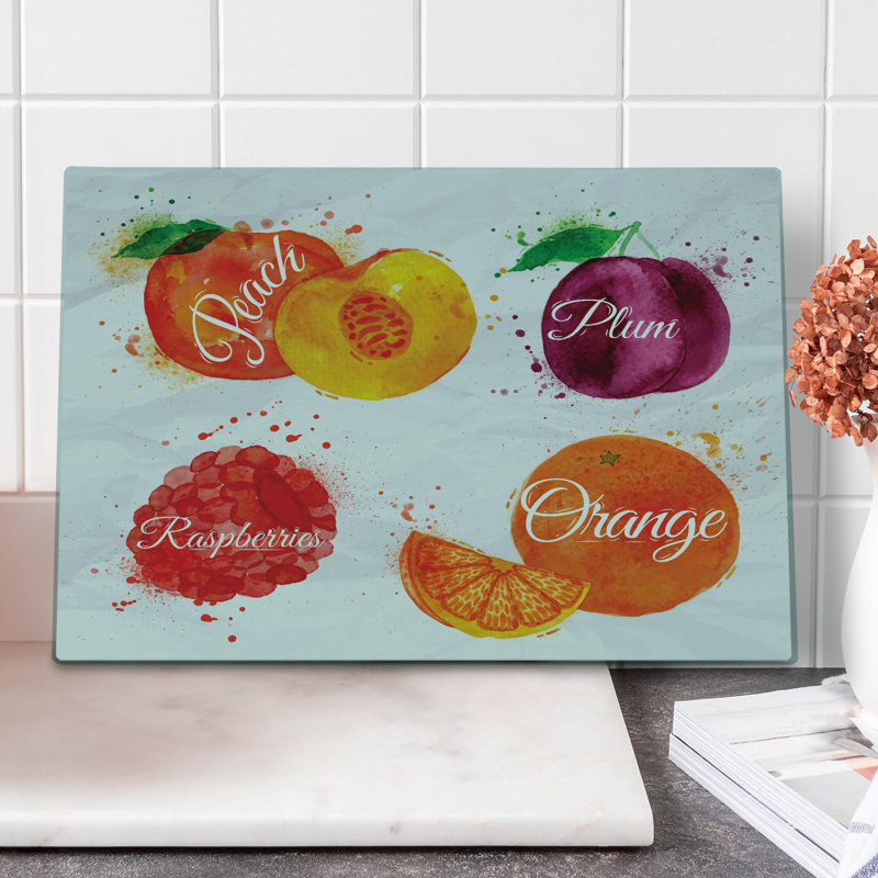Ambesonne Fruit Cutting Board Large Size Peach Raspberry and Plum Multicolor