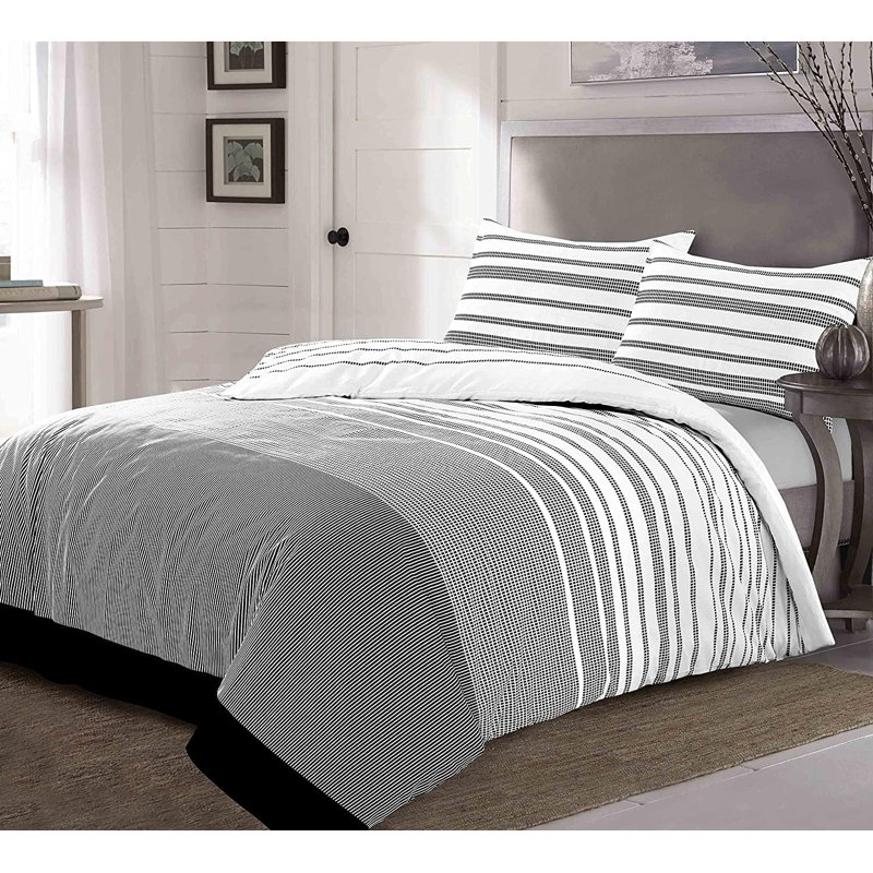 Stockertown Cotton Blend Striped Duvet Cover Set with Pillowcases, Kingsize - 2 Standard Pillowcases