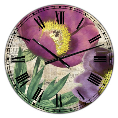 Mauve pivoines - Horloge murale surdimensionnée