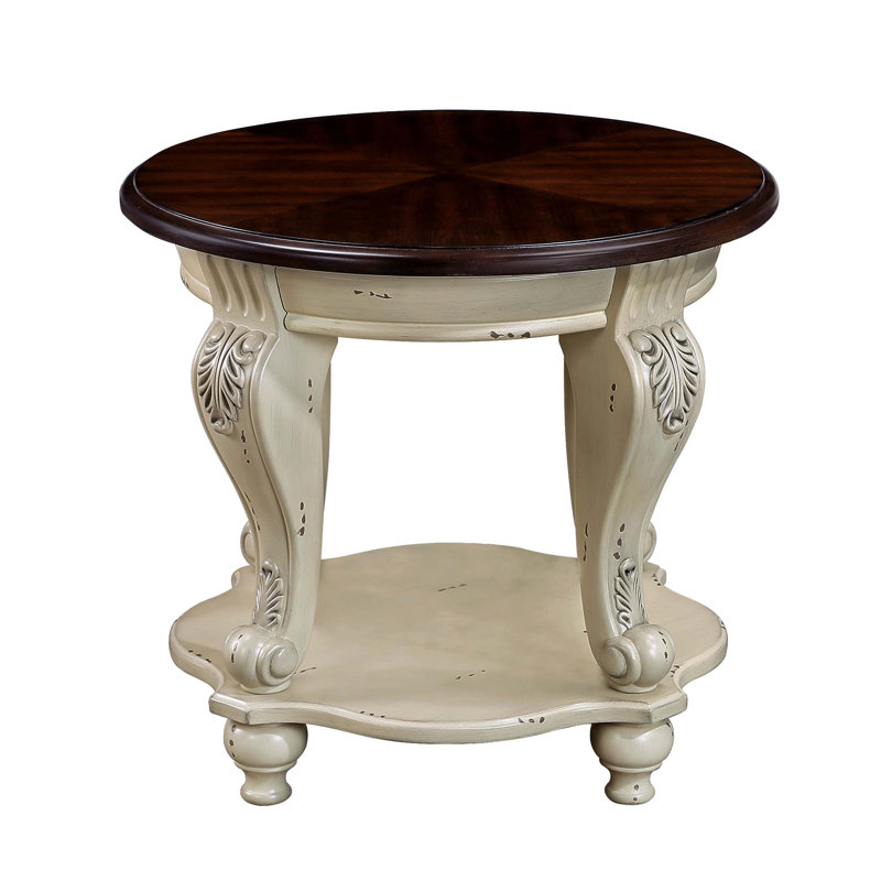 Table de bout ronde 22 "deux tons, canapé en bois massif avec tablette, table de coin de salon facile à assembler, Espresso