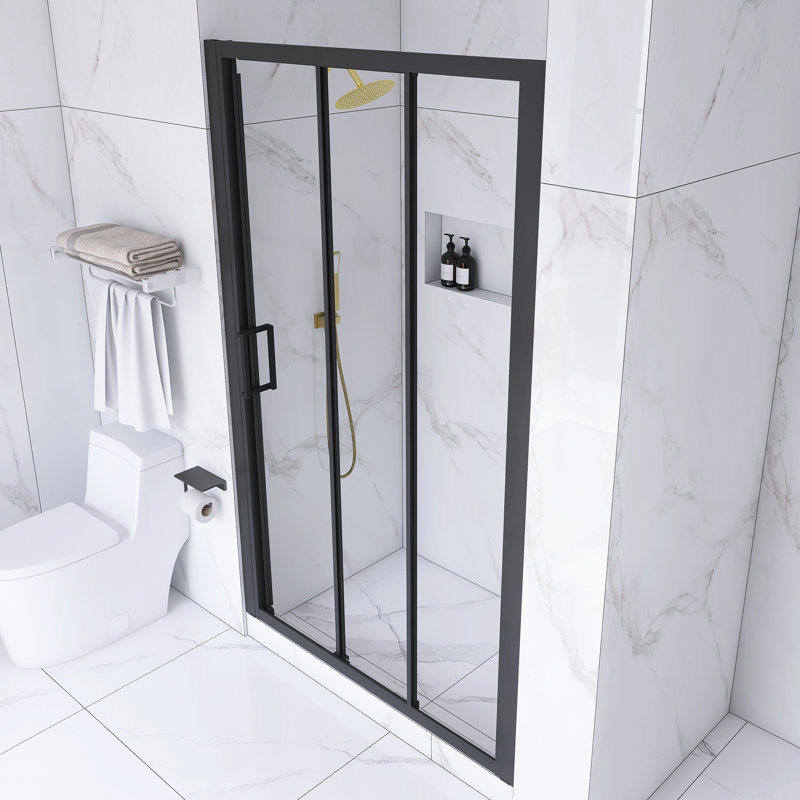 70" Matte Black Aluminum Semi-Frameless Sliding Shower Door