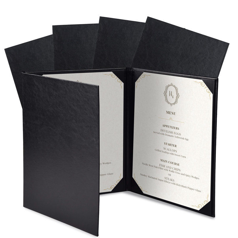 Porte-menu WeChef pour restaurant 8,5 po x 11 po à 3 volets en cuir PU, 8,5 po x 11 po - À trois volets