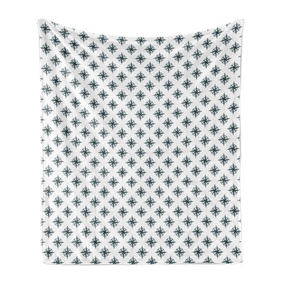 Ambesonne Compass Fleece Throw Blanket Nautical Theme Dark Petrol Blue White