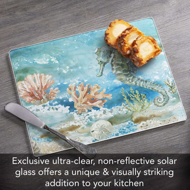 Under the Sea Tempered Glass Cutting Board 10" x 8"