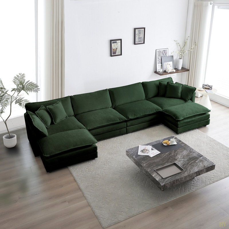 Canapé Comfort U, Chenille verte