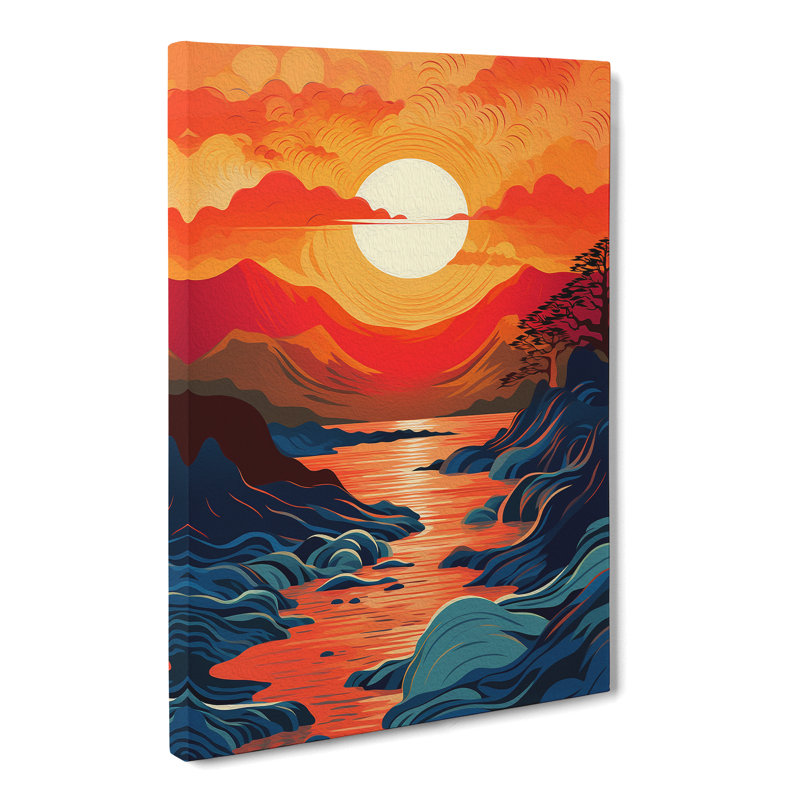 Japanese Sunset Orphism Art - Wrapped Canvas, 50cm H x 35cm W x 3cm D