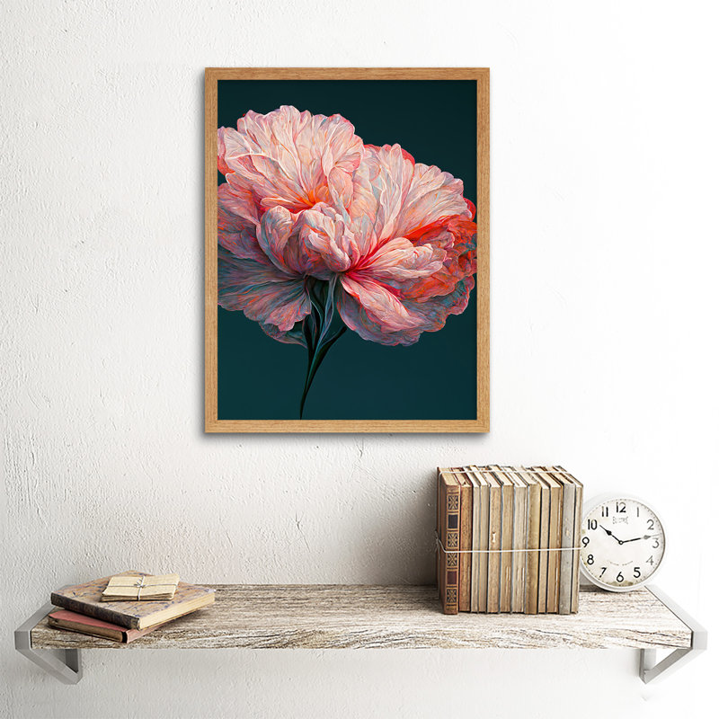 Pink Carnation Flower Abstract Floral - Print, Light Brown Framed Paper, 43cm H x 33cm W x 2cm D