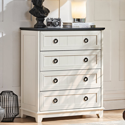 Commode 4 tiroirs pour chambre à coucher Farmhouse, petites commodes et commode de 35 po de hauteur, commode en bois rustique avec poignée en métal, rangement pour le salon, le couloir, le vestibule