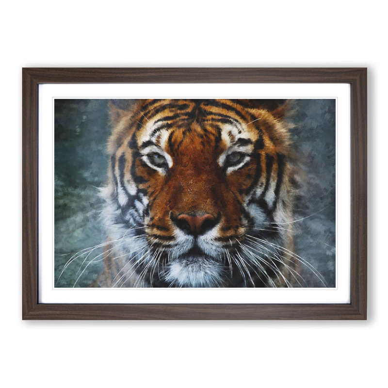 Tiger In The Blue Framed Print, 24cm H x 33cm W x 2cm D, Walnut