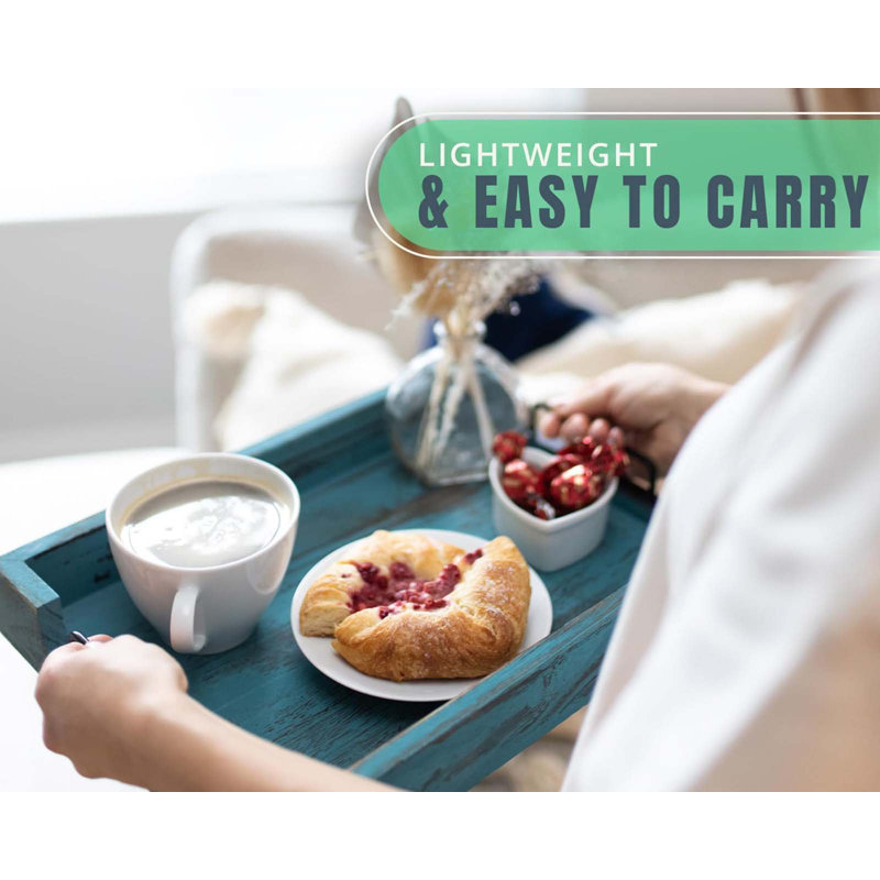 Rustic Wooden Serving Trays With Handle - Set Of 2 - Large And Small Nesting Multipurpose Trays - For Breakfast, Coffee Table/Butler & More - Rustic White