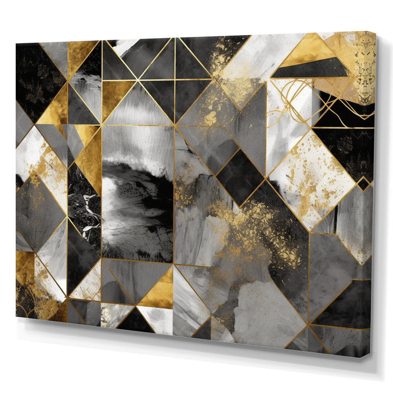 Luciana Exploration Golden Symmetry III abstraite sur toile, H 16 po x l 32 po x P 1 po, Toile tendue