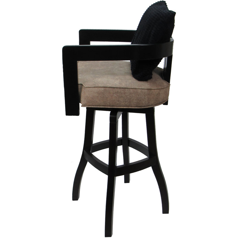 Megill Swivel Wood Extra Tall Bar Stool - Vinyl With A Pillow, Black/Tan