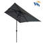 Parasol rectangulaire lumineux à DEL solaires - 3 x 2 m. Toile protégée, manivelle et inclinaison faciles. Parfait pour le jardin, la terrasse et la piscine. Poteau noir, imperméable et facile à installer.-912858664-912858665