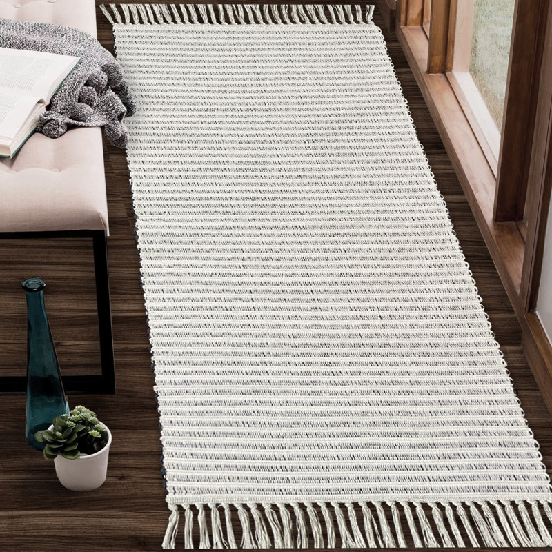 Tapis pour salle de bain en coton Annzley, Noir/Ivoire, Simple - L 72 po x l 24 po