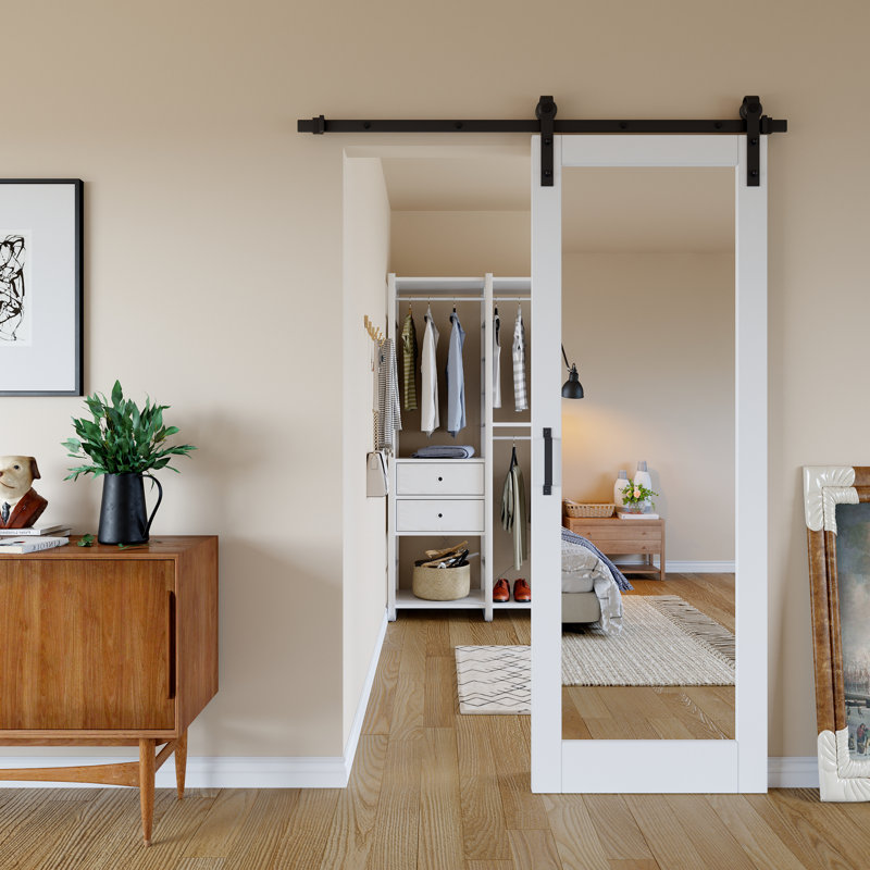 Panneau de porte pré-assemblé, portes de grange coulissantes en bois massif avec trousse de quincaillerie d'installation (𝗜𝗻𝗰𝗹𝘂𝗱𝗲𝗱 𝗦𝗼𝗳𝘁 𝗖𝗹𝗼𝘀𝗲)
