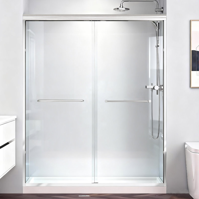 56-60 In. W X 72 In. H Semi-Frameless Sliding Shower Door In Chrome With 1/4 In. Thick Tempered Glass, Chrome