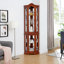 Armoire de coin avec lumières, tablettes en verre trempé, dos en miroir et vitrine-572389596