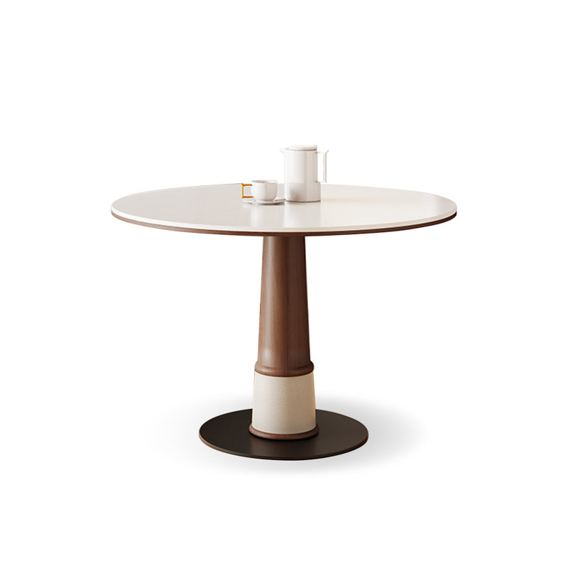 Table de salle à manger blanche, H 29,53 po x L 43,31 po x l 43,31 po, Blanc, Blanc / Brun