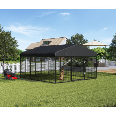 Pet Only Large Black Qutdoor Dog Kennel,Heavy Duty Dog Cage With Roof, Steel Dog Kennel Fence